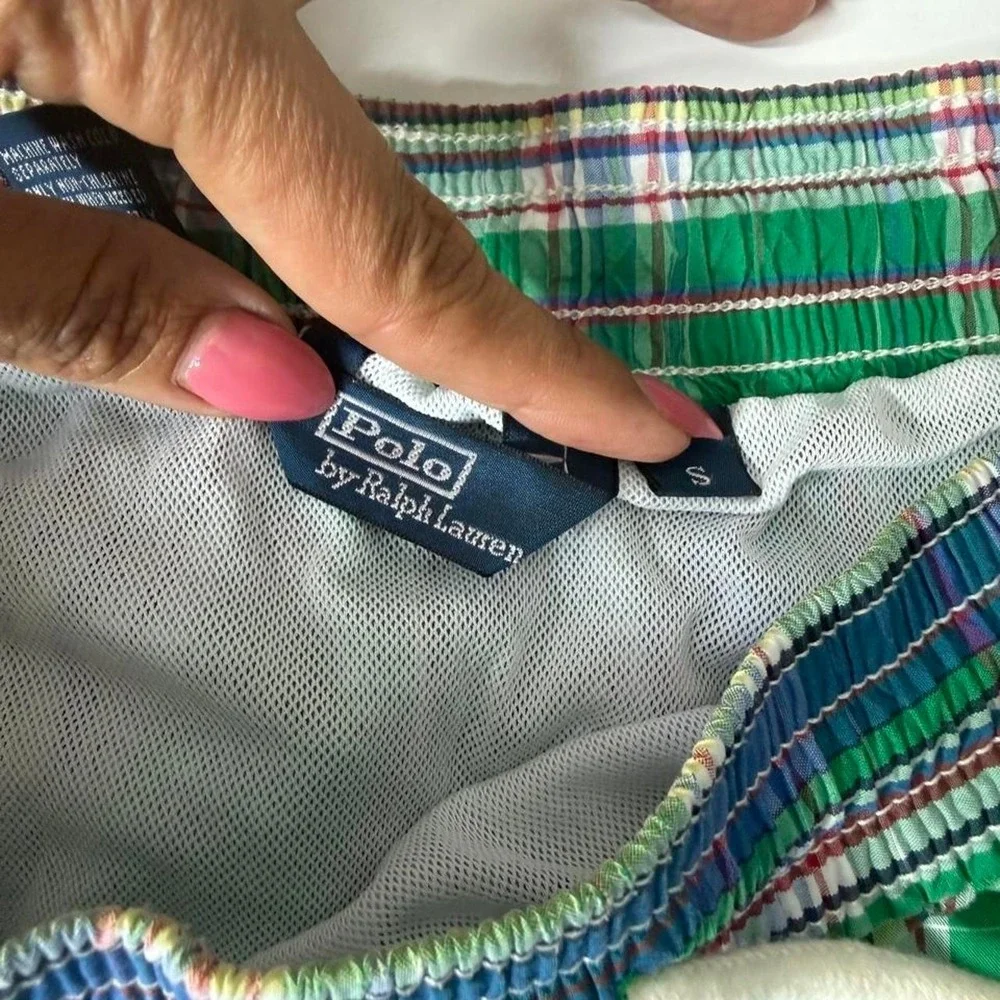 Polo Ralph Lauren Green Plaid Swim Trunks Shorts Men's Small Mesh Lined Preppy
